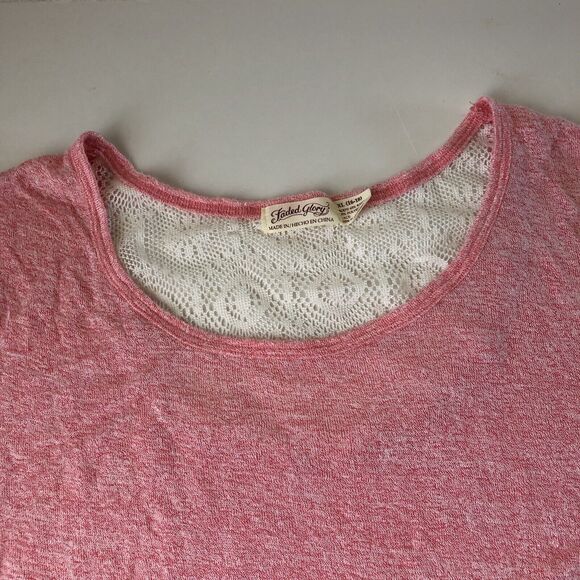 Faded Glory Heather Pink Crotchet / Lace Hem & Back Top XL - Picture 3 of 11
